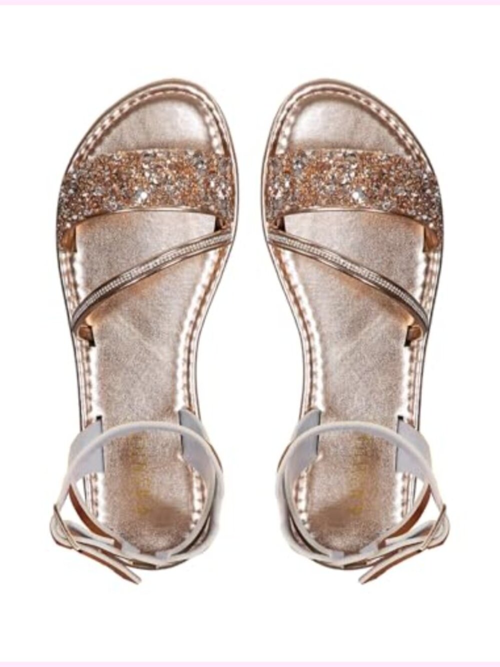 Sparkly Rhinestone Flat Sandals - Comfortable Dressy Open Toe Slide Sandals